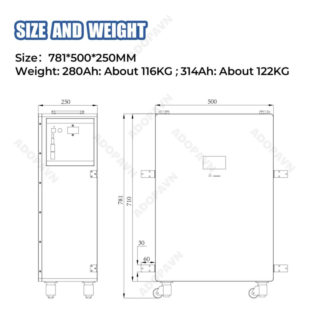 kích thước Pin lưu trữ lithium cooli 16kw